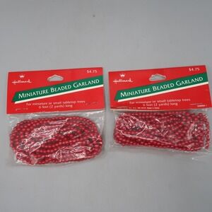 Lot Of 2 Hallmark Miniature Red Beaded 6' Garland Mini Vintage